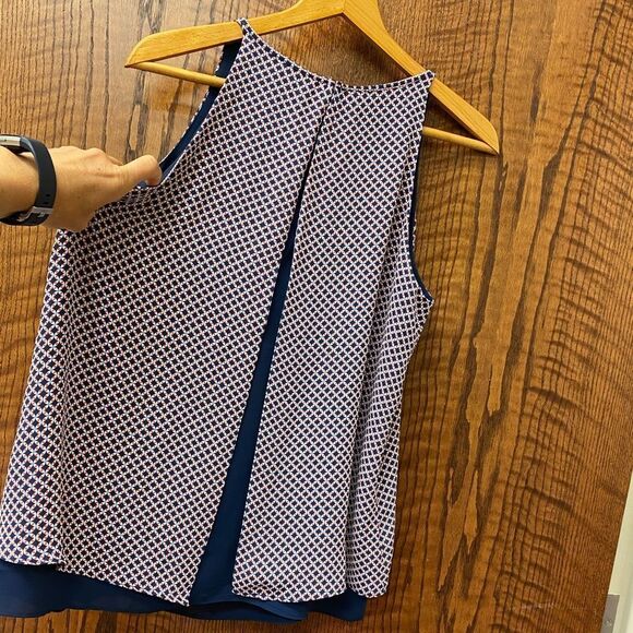 Kenar geometric print double layer halter neck sleeveless flowy tunic blouse - Picture 7 of 9